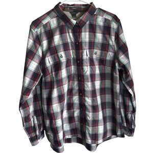 Eddie Bauer Women’s Classic Fit Plaid Button-Down Shirt Performance Size XL